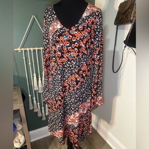 Westport 1962 Floral Patchwork Swing Dress Boho Bell Sleeves Size M